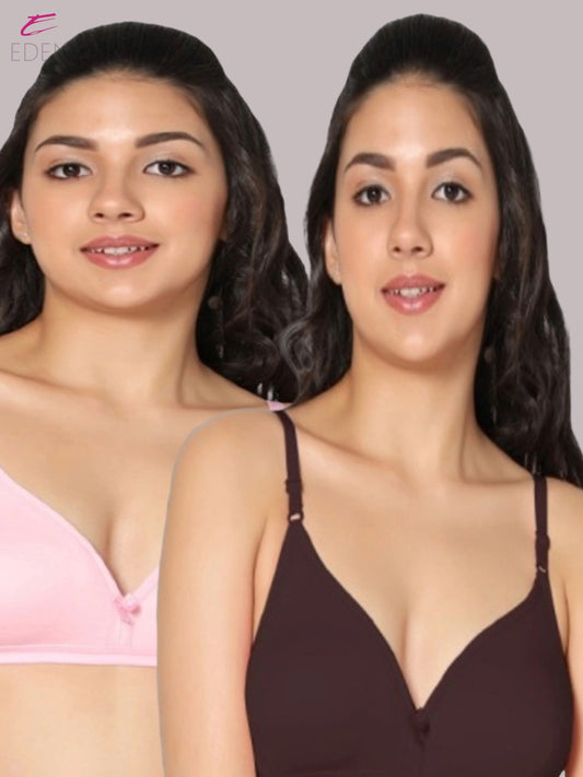 Wirefree, Non Padded, Cotton, Medium Coverage ,Tshirt Bra, Coffee-Pink