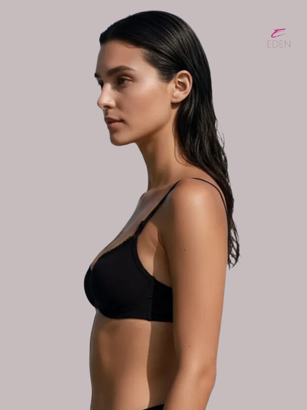 Wirefree, Padded, Plus Size, Cotton ,Medium Coverage ,Tshirt Bra, Lace Styling, Eden 109,Black