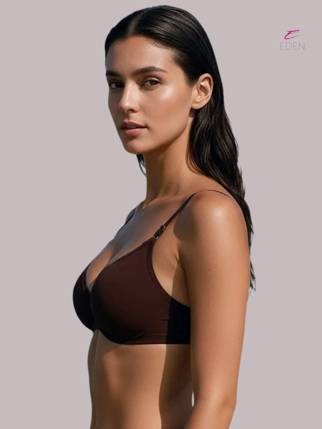 Wirefree, Padded, Plus Size, Cotton ,Medium Coverage ,Tshirt Bra, Lace Styling, Eden 109,Peat