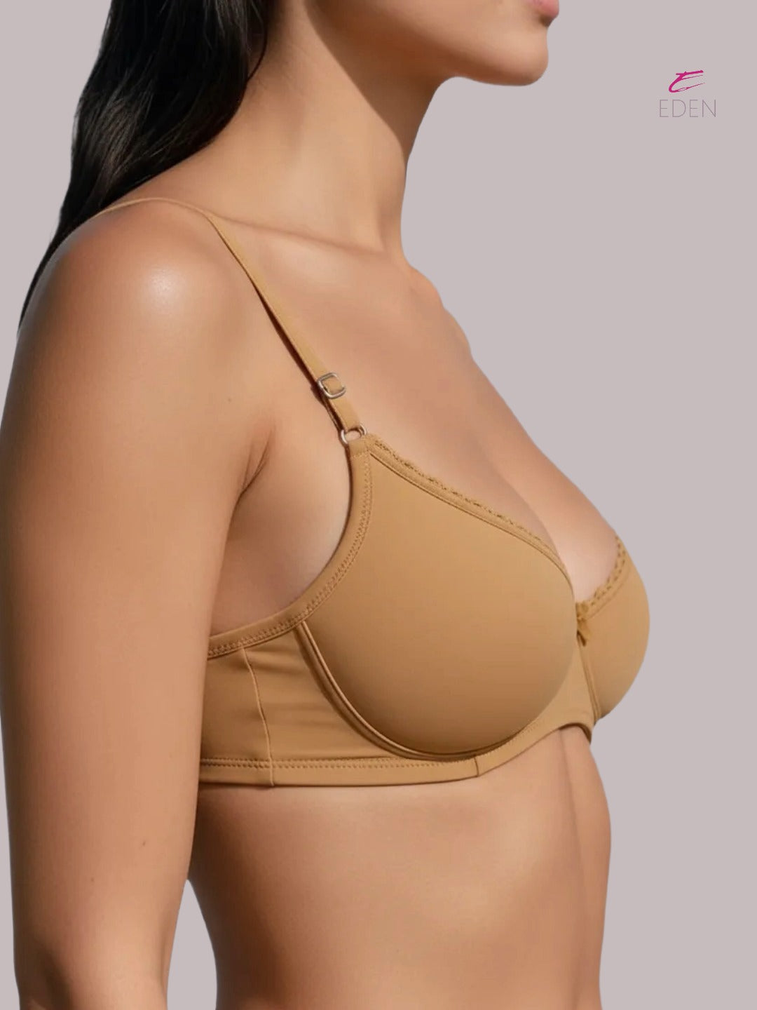 Wirefree, Padded, Plus Size, Cotton ,Medium Coverage ,Tshirt Bra, Lace Styling, Eden 109, Skin