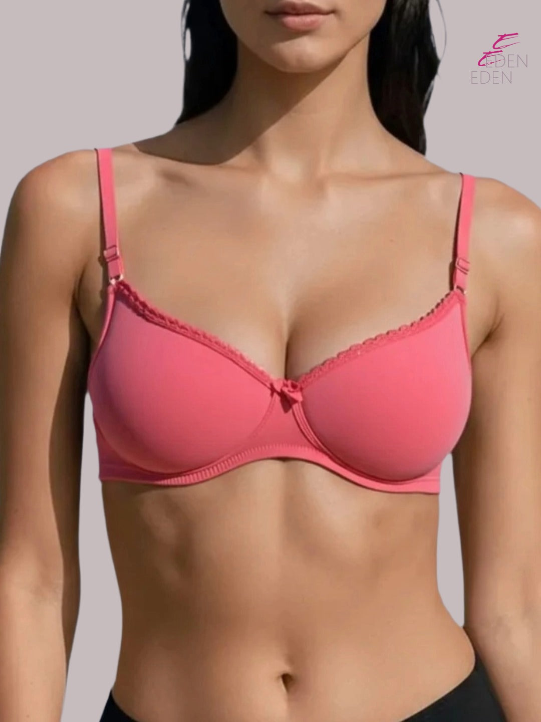 Wirefree, Padded, Plus Size, Cotton ,Medium Coverage ,Tshirt Bra, Lace Styling, Eden 109, TOMATO