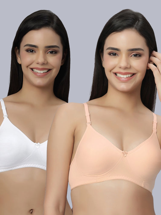Eden101 Full Coverage Soft Padded White Peach color Bra (pack of 2)