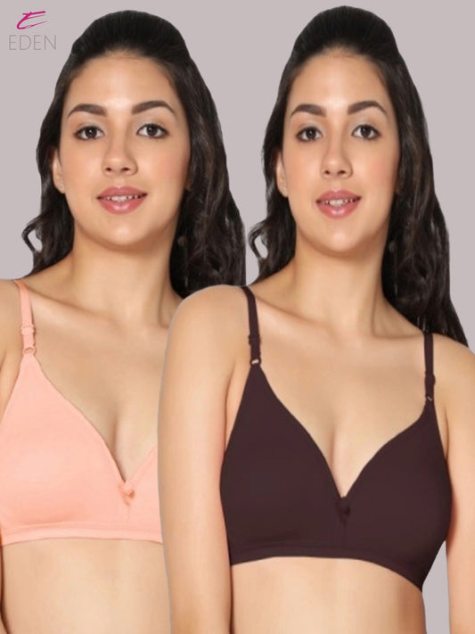 Wirefree, Non Padded, Cotton, Medium Coverage ,Tshirt Bra, Peach-Coffee
