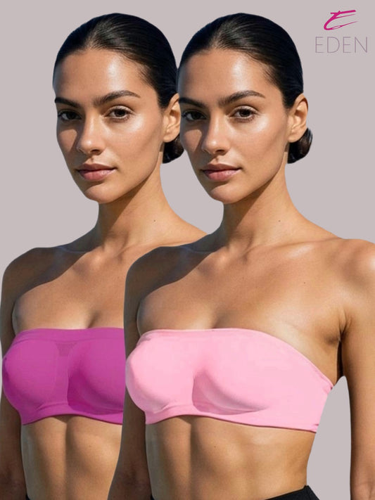 Non Padded, Non-Wired, Simply Soft, Strapless , Seamless, Bandeau Bra ,Slip On ,Nylon,Magenta,Pink
