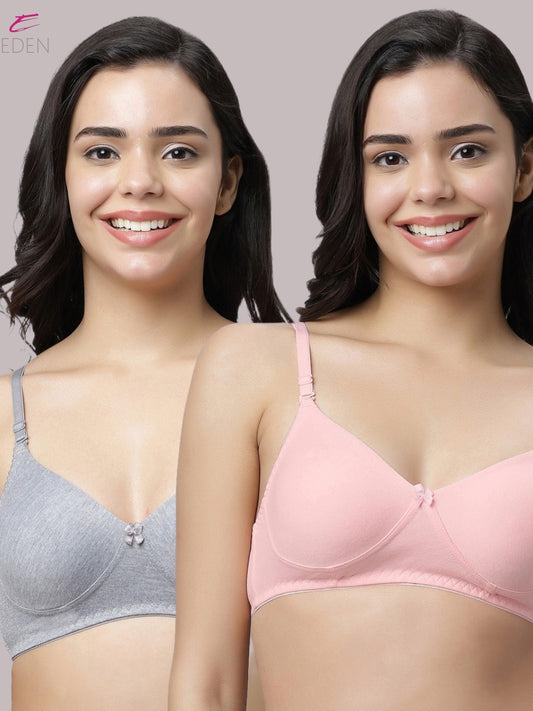 Non Padded, Plus Size, Full Coverage ,Everyday Bra ,T-shirt Bra,Pink-Grey