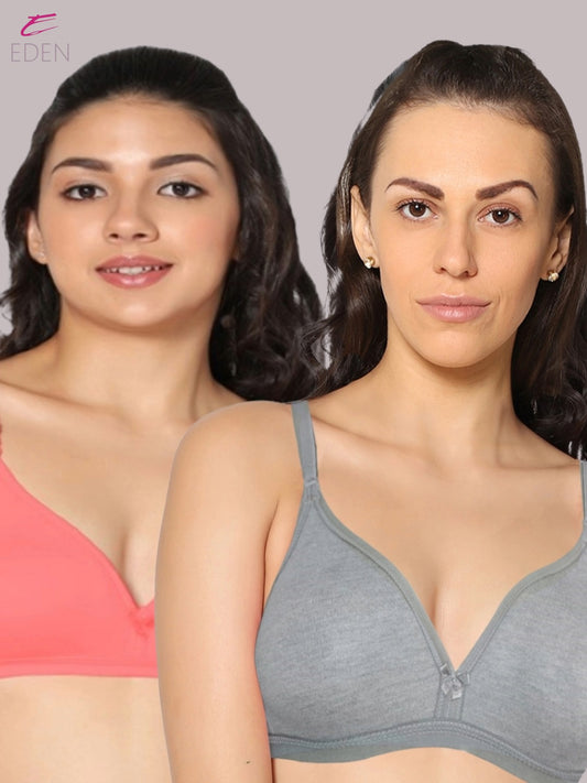 Wirefree, Non Padded, Cotton, Medium Coverage ,Tshirt Bra, MGrey-Tomato