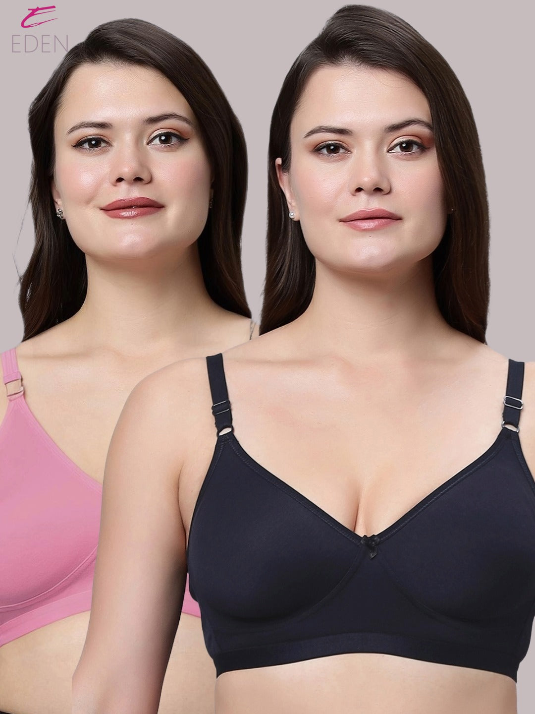 Non Padded, Plus Size ,Super Combed ,Cotton Stretch, Full Coverage, Everyday Bra, Onionpink-Navyblue