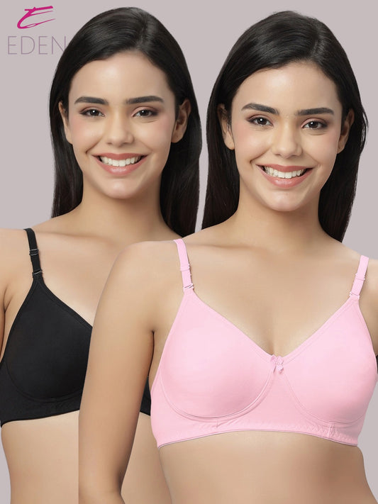 Lightly Padded, Non-Wired ,Simply Soft, T-Shirt Bra,Pink-Black
