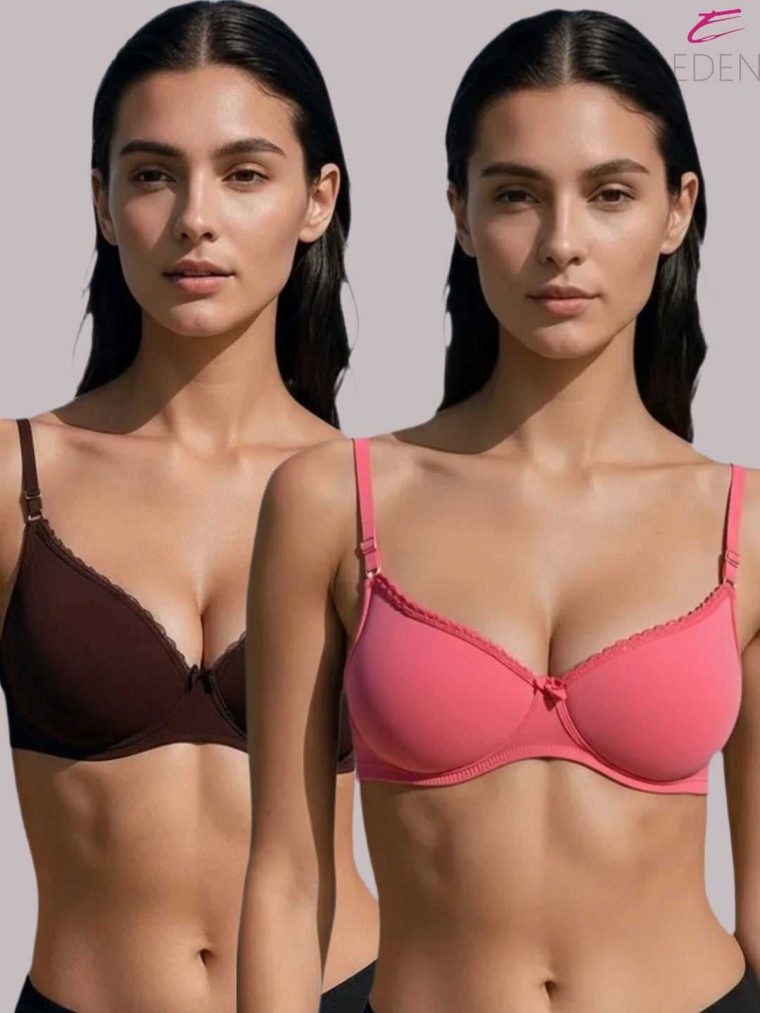 Wirefree, Padded, Plus Size, Cotton ,Medium Coverage ,Tshirt Bra, Lace Styling, Eden 109, Darksalmon-Peat