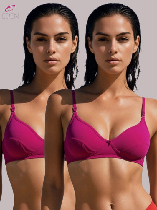 Wirefree, Non Padded, Soft Cotton ,Medium Coverage, Tshirt Bra ,Magenta
