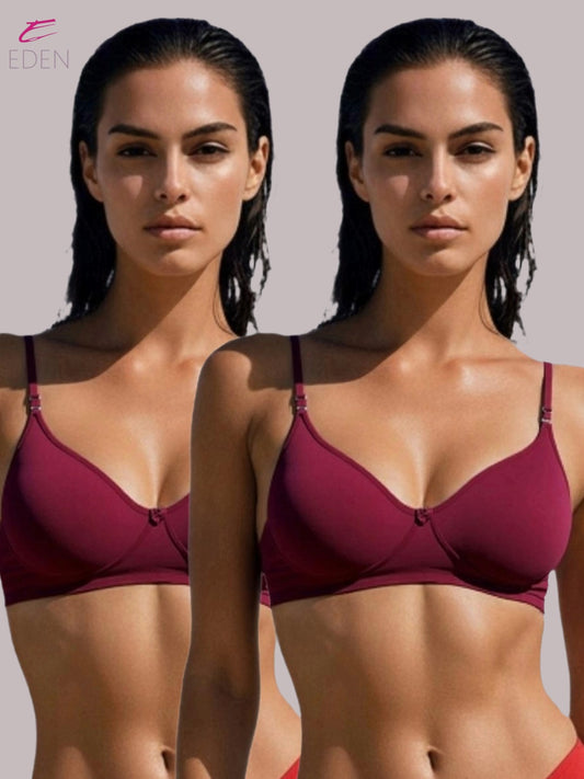Wirefree ,Non Padded, Cotton ,Medium Coverage, Tshirt Bra ,Maroon
