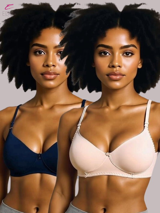 Wirefree ,Non Padded, Cotton ,Medium Coverage, Tshirt Bra ,Navyblue-skin