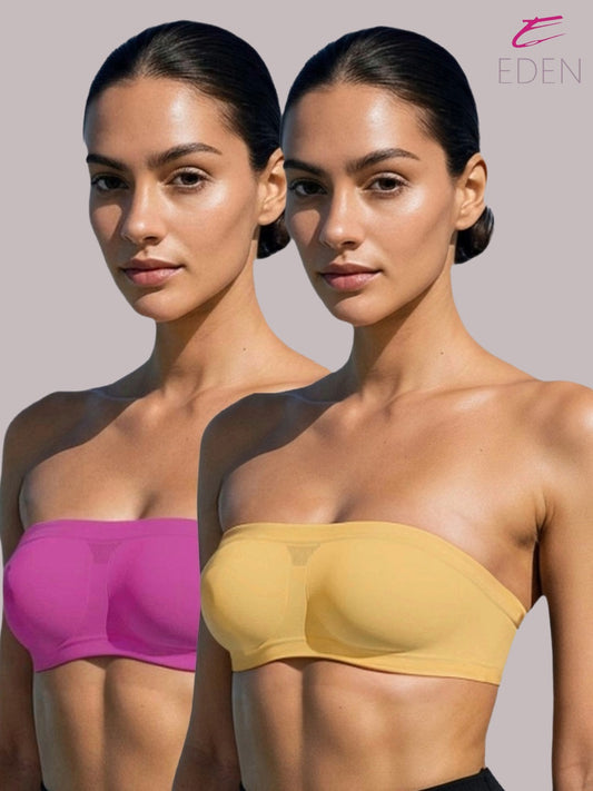 Non Padded, Non-Wired, Simply Soft, Strapless , Seamless, Bandeau Bra ,Slip On ,Nylon,Magenta,Skin