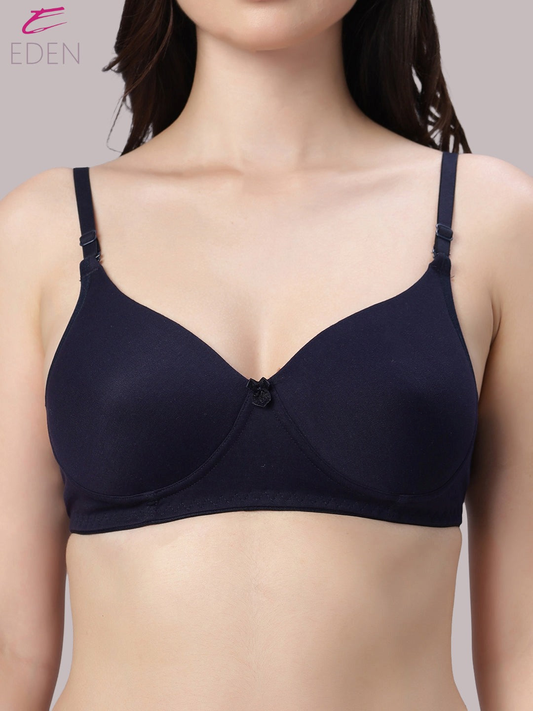 Wirefree ,Padded ,Plus Size, pc interlock, Medium Coverage, Tshirt Bra,Navyblue