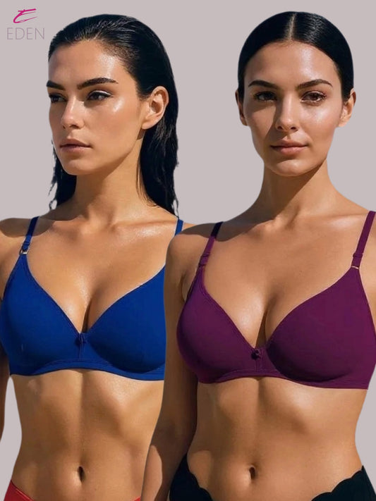 Wirefree, Non Padded, Cotton, Medium Coverage, Tshirt Bra ,Royalblue-Wine