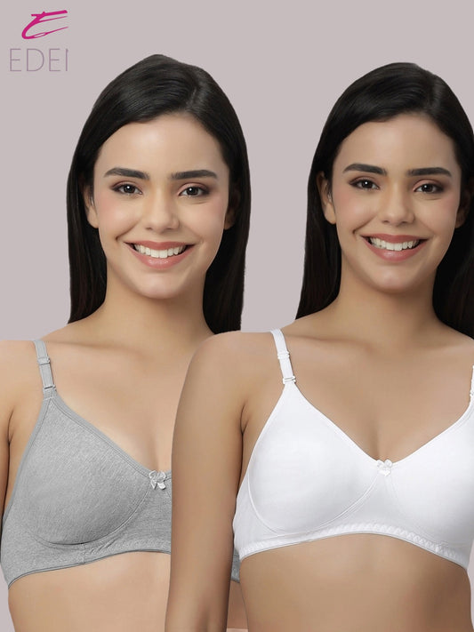 Lightly Padded, Non-Wired ,Simply Soft, T-Shirt Bra,Grey-White