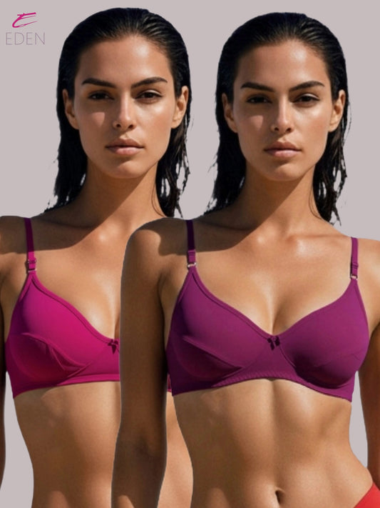 Wirefree, Non Padded, Soft Cotton ,Medium Coverage, Tshirt Bra ,Magenta-Wine