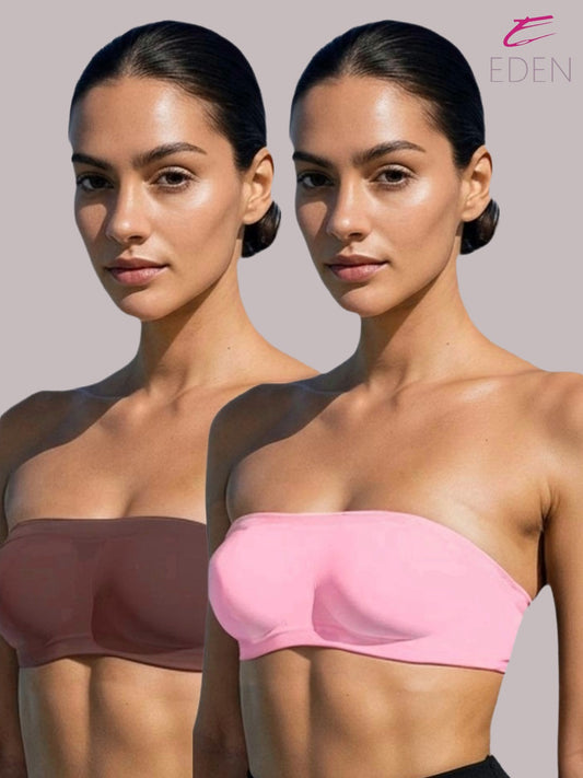 Non Padded, Non-Wired, Simply Soft, Strapless , Seamless, Bandeau Bra ,Slip On ,Nylon,Pink,Peat