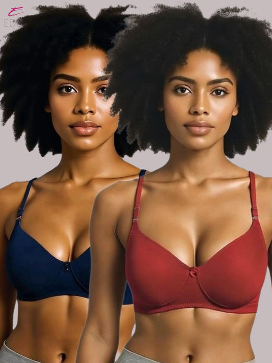 Wirefree ,Non Padded, Cotton ,Medium Coverage, Tshirt Bra ,Navyblue-Red