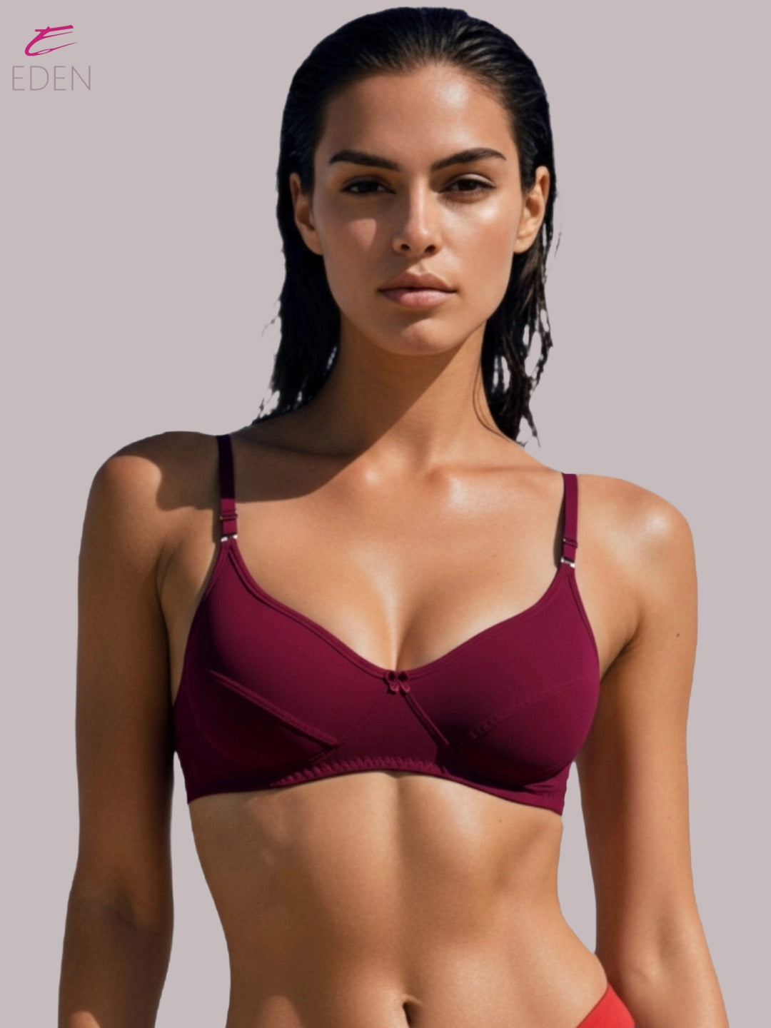 Wirefree, Non Padded, Soft Cotton ,Medium Coverage, Tshirt Bra ,Maroon