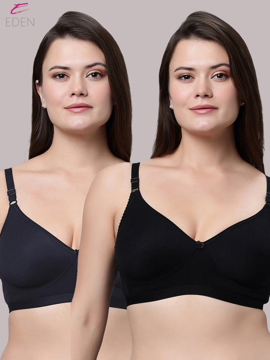 Non Padded, Plus Size, Super Combed ,Cotton Stretch, Full Coverage, Everyday Bra,Black-Navyblue