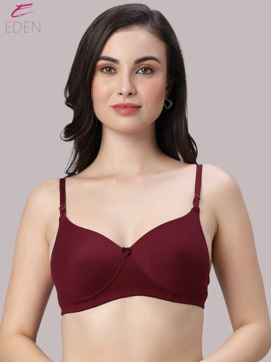 Wirefree ,Padded ,Plus Size, pc interlock, Medium Coverage, Tshirt Bra,Maroon