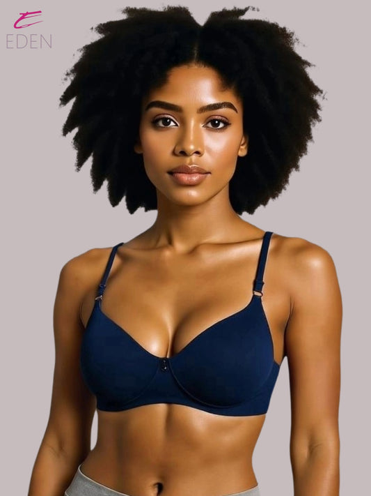 Wirefree ,Non Padded, Cotton ,Medium Coverage, Tshirt Bra ,Navyblue