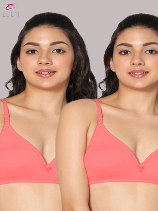 Wirefree, Non Padded, Cotton, Medium Coverage ,Tshirt Bra, Tomato