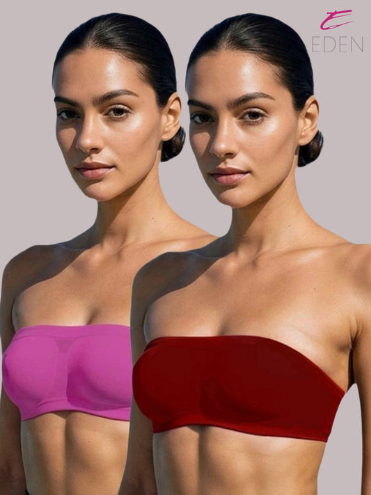 Non Padded, Non-Wired, Simply Soft, Strapless , Seamless, Bandeau Bra ,Slip On ,Nylon,Magenta,Maroon