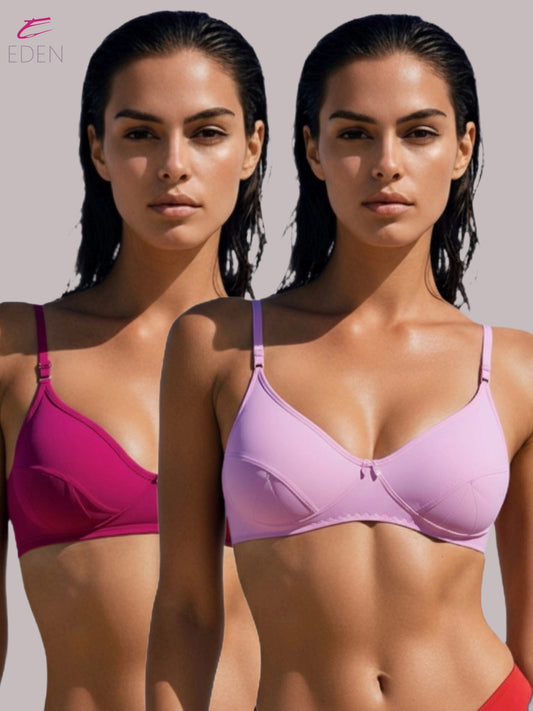 Wirefree, Non Padded, Soft Cotton ,Medium Coverage, Tshirt Bra ,Magenta-Pink