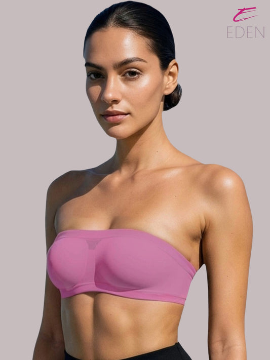 Non Padded, Non-Wired, Simply Soft, Strapless , Seamless, Bandeau Bra ,Slip On ,Nylon,Mauve