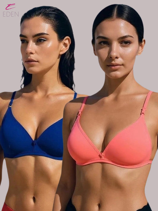 Wirefree, Non Padded, Cotton, Medium Coverage, Tshirt Bra ,Royalblue-Tomato