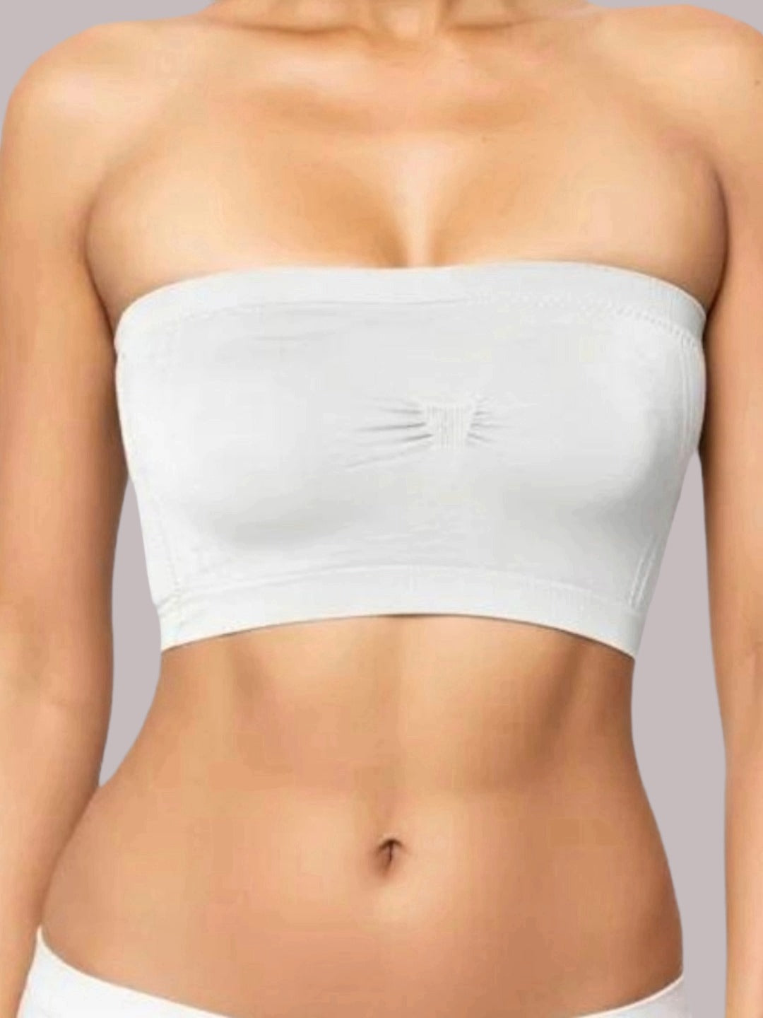 soft Padded, Non-Wired, Simply Soft, Strapless , Seamless, Bandeau Bra ,Slip On ,Elastane fabric,White