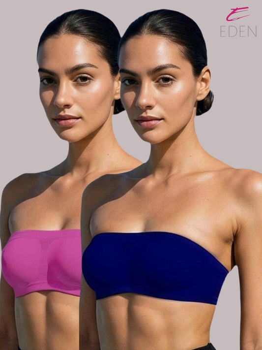 Non Padded, Non-Wired, Simply Soft, Strapless , Seamless, Bandeau Bra ,Slip On ,Nylon,Magenta,Navy