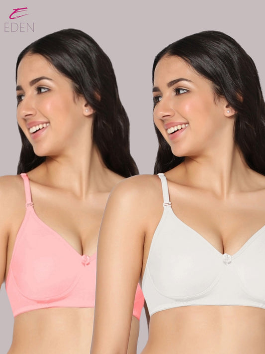 Lightly Padded, Non-Wired, Simply Soft, T-Shirt Bra ,White-Pink
