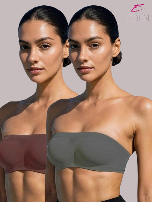 Non Padded, Non-Wired, Simply Soft, Strapless , Seamless, Bandeau Bra ,Slip On ,Nylon,Peat & grey