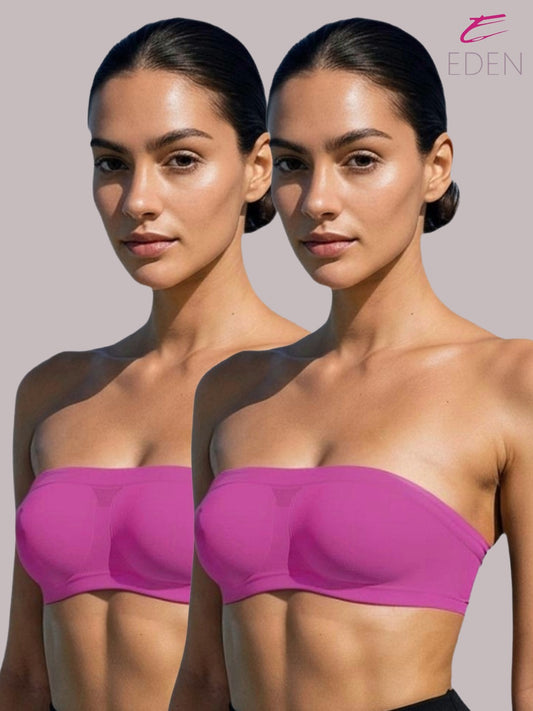 Non Padded, Non-Wired, Simply Soft, Strapless , Seamless, Bandeau Bra ,Slip On ,Nylon,Magenta