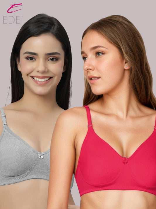 Lightly Padded, Non-Wired ,Simply Soft, T-Shirt Bra,Magenta-Grey