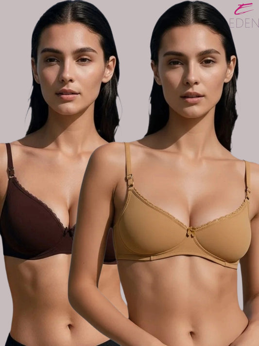 Wirefree, Padded, Plus Size, Cotton ,Medium Coverage ,Tshirt Bra, Lace Styling, Eden 109,Peat ,Skin 