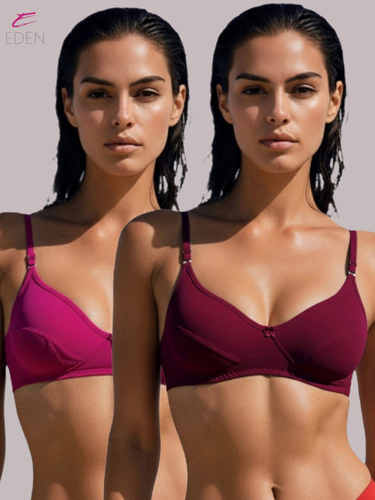 Wirefree, Non Padded, Soft Cotton ,Medium Coverage, Tshirt Bra ,Maroon-Magenta