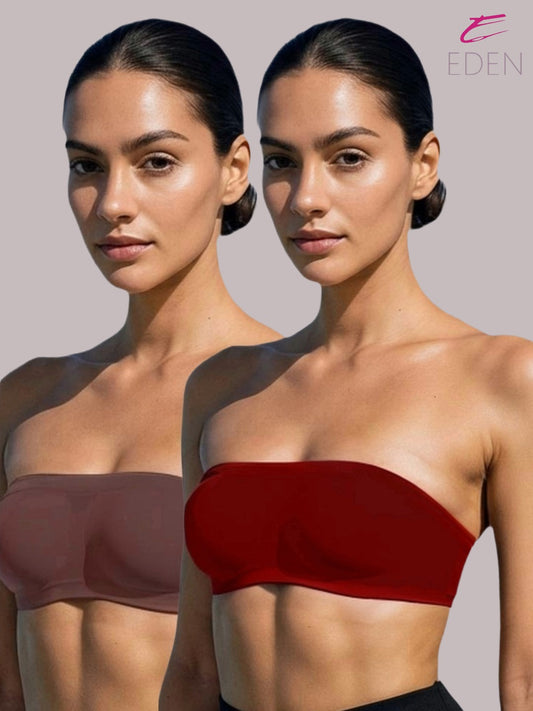 Non Padded, Non-Wired, Simply Soft, Strapless , Seamless, Bandeau Bra ,Slip On ,Nylon,Maroon, peat