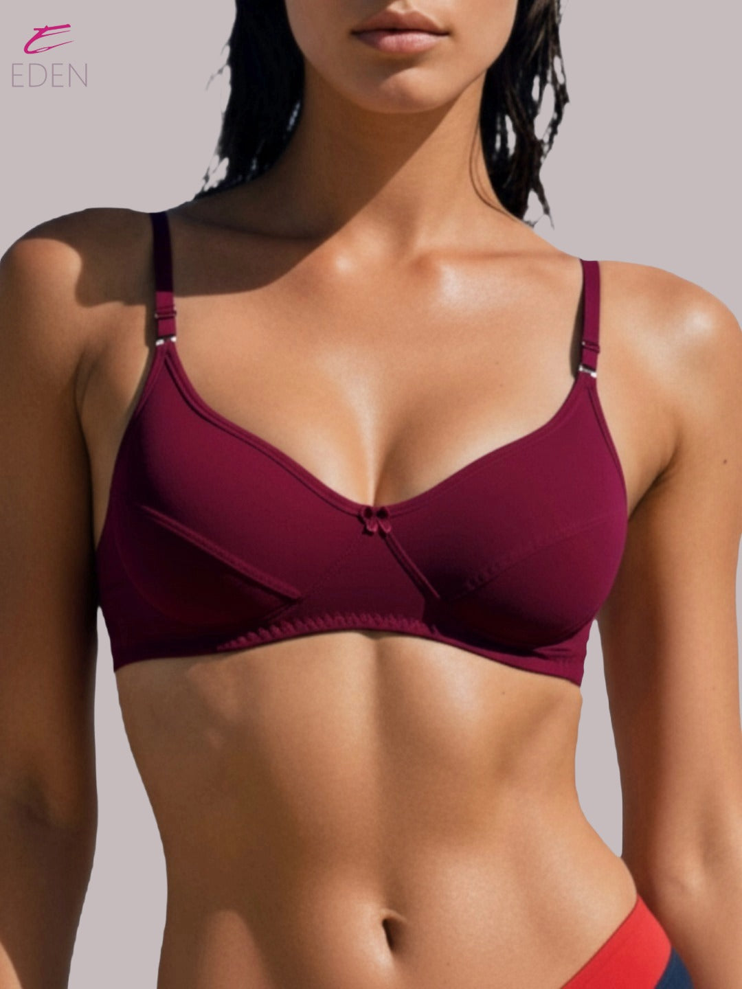 Wirefree, Non Padded, Soft Cotton ,Medium Coverage, Tshirt Bra ,Maroon