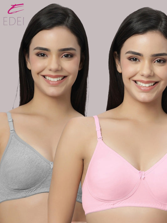 Lightly Padded, Non-Wired ,Simply Soft, T-Shirt Bra,Pink-grey