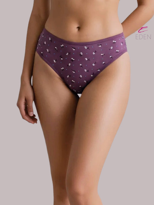 Eden ,Medium Rise, Full Coverage,  Outer Elastic,Printed,Hipster Panty-OE046 ,Opulentpurple