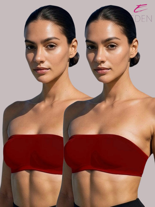 Non Padded, Non-Wired, Simply Soft, Strapless , Seamless, Bandeau Bra ,Slip On ,Nylon,Maroon