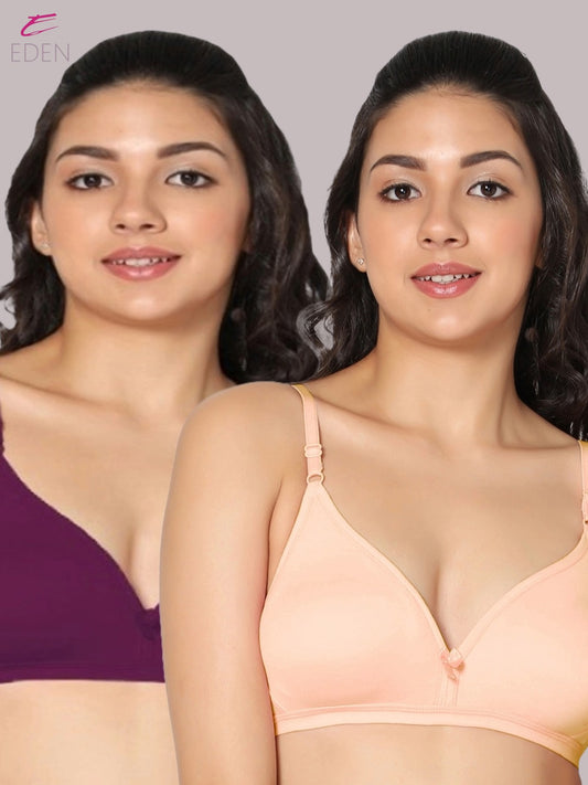 Wirefree, Non Padded, Cotton, Medium Coverage ,Tshirt Bra, Wine-Skin