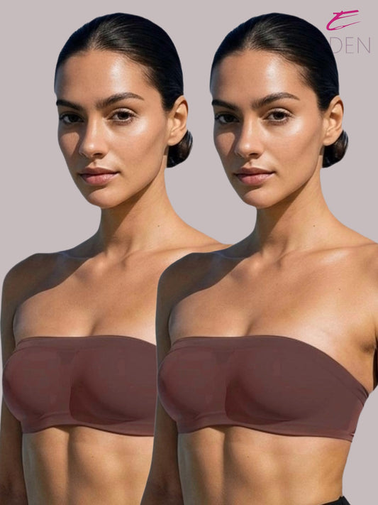 Non Padded, Non-Wired, Simply Soft, Strapless , Seamless, Bandeau Bra ,Slip On ,Nylon,Peat