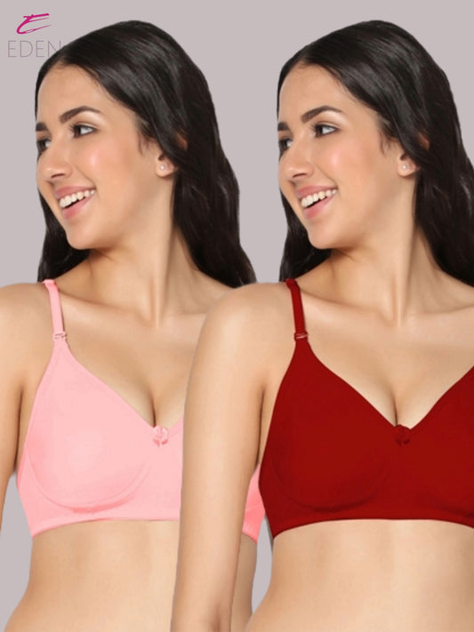 Lightly Padded, Non-Wired, Simply Soft, T-Shirt Bra ,Pink-Red