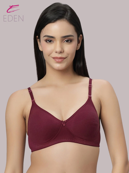 Lightly Padded, Non-Wired ,Simply Soft, T-Shirt Bra,Maroon