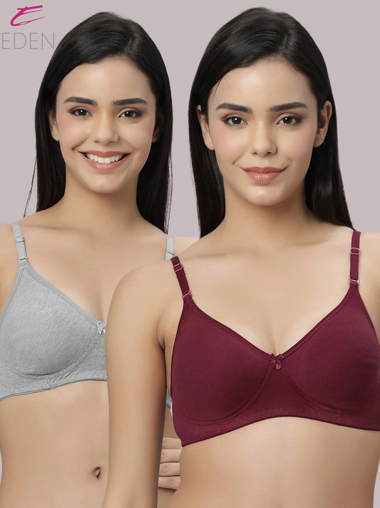 Lightly Padded, Non-Wired ,Simply Soft, T-Shirt Bra,Maroon-Grey
